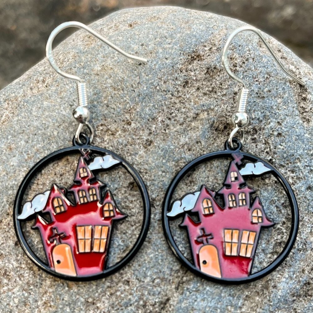 Haunted House Halloween Drop Earrings - Picture 3 of 5